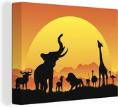 Peintures sur toile - Illustration d'animaux africains avec un soleil couchant - 120x90 cm - Décoration murale