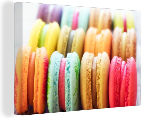 Canvas Schilderij Kleurrijke macarons van dichtbij - 60x40 cm - Wanddecoratie