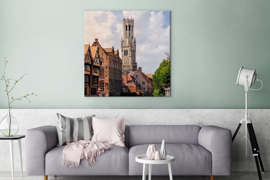 Canvas Schilderij Brugge - België - Toren - 90x90 cm - Wanddecoratie |  bol.com