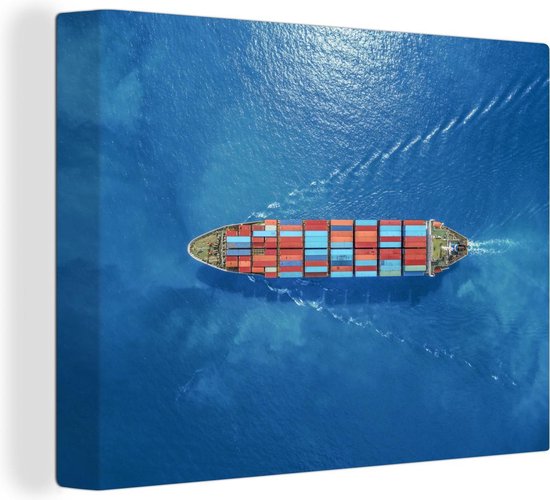Canvas Schilderij Schip - Container - Zee - 80x60 cm - Wanddecoratie