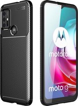 Carbon Fiber TPU Back Cover - Motorola Moto G10 / G20 / G30 Hoesje - Zwart