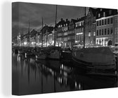 Canvas Schilderij Europa - Kopenhagen - Haven - Zwart - Wit - 30x20 cm - Wanddecoratie