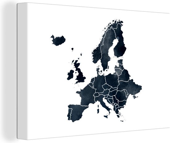 Carte de l'Europe en aquarelle bleu foncé 30x20 cm - petit - Tirage photo sur toile (Décoration murale salon / chambre)