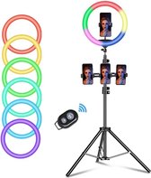 Wuudi® - Selfie Ring Light - Selfie Ringlamp - Smartphone houder - Ringlamp - Ringlamp met statief (verstelbaar) inclusief telefoonhouder - Instagram/TikTok/YouTube - LED Ringlamp - Verschill