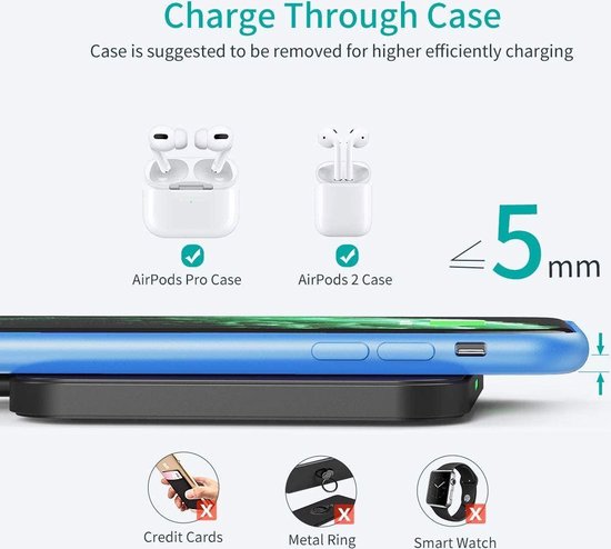 CHOETECH Draadloze Oplader QI. 2 Pack, 10W voor iPhone, Samsung, Huawei P30 Pro, Airpods - MFi en Qi gecertificeerd - wireless charger - Choetech