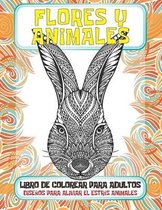 Libro de colorear para adultos - Disenos para aliviar el estres Animales - Flores y animales