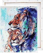 Leeuw met leeuwin abstract - Schilderen op nummer - Met frame - 40x50 cm