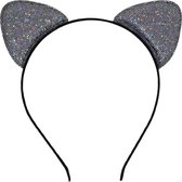 Jessidress Haarband Haar diadeem met katten oren met glitters - Zilver