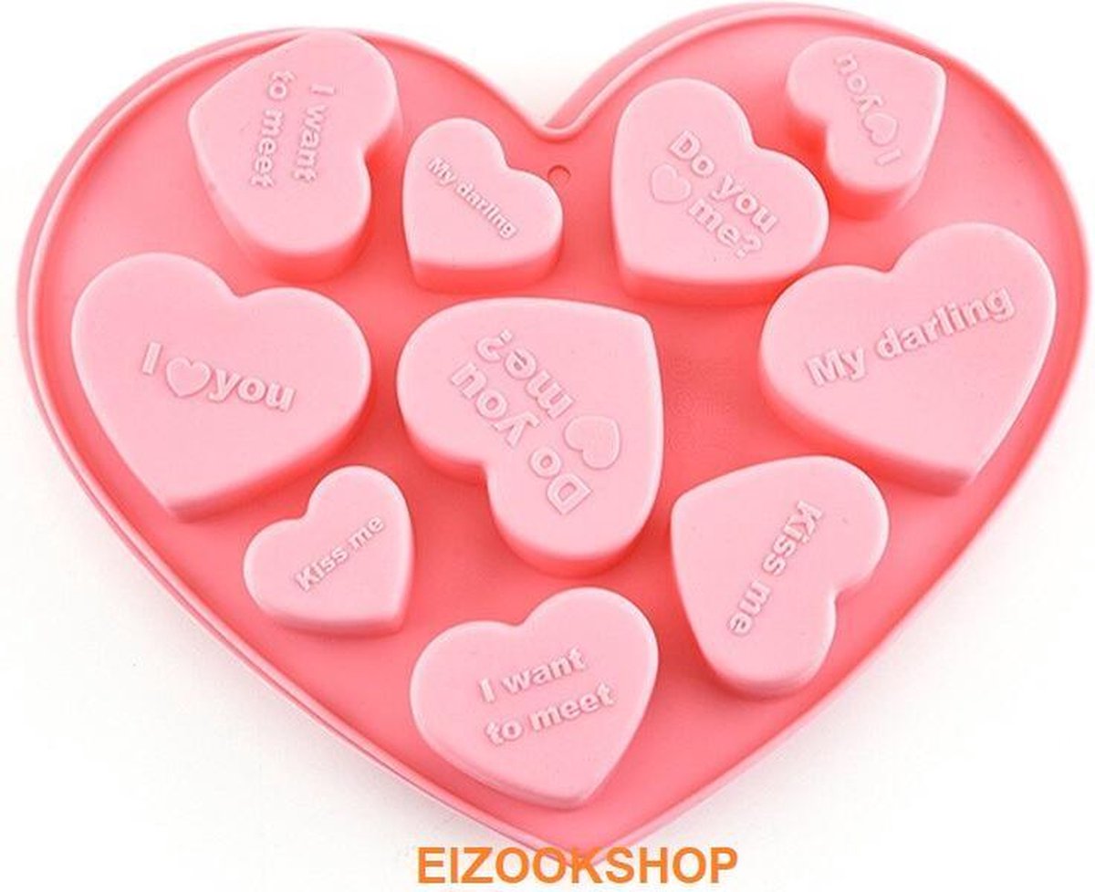 Hart vorm - met Romantische Teksten - Chocolade - Fondant - Cake - Roze