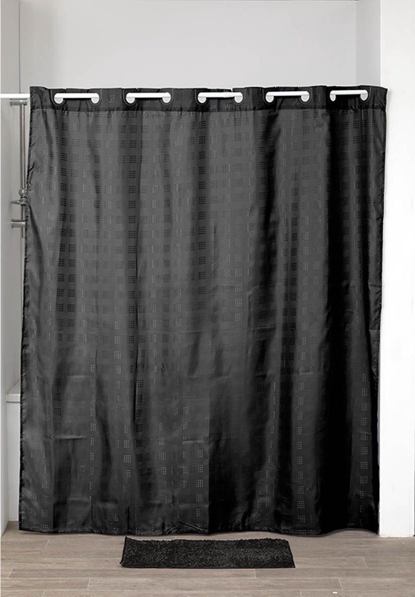 Trendy Polyester Douchegordijn - Badkamer – Zwart - met Ophang Ringen/Haken - 180 x 200 cm – Douchen