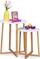 Relaxdays Bijzettafel set van 2 - salontafel rond - plantentafel - mimiset - koffietafel