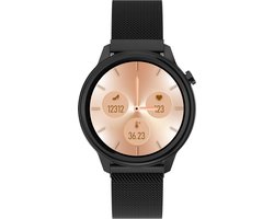 Belesy® MOON - Smartwatch Dames - Horloge - Stappenteller - Lichaamstemperatuur - Bloeddruk - Zuurstofgehalte - Ademhaling - Full Touch - Diverse Wijzerplaten - Mutli sport - Milanees - Staal - Zwart - Moederdag