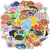 Onderwater wereld sticker pakket met vissen, kwallen, zeesterren, octopussen, koraal etc. 50 stickers voor badkamer, muur, laptop etc.