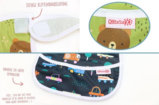KliederZ baby eetslabbetje met opvangbakje - set 2 stuks slabber jongen - Kranig & Krachtig - FP04 van KliederZ — afbeelding 4
