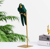 BaykaDecor - Lovebirds Agapornis Beeld - Decoratief object Papegaai - Huwelijk cadeau - Goud Groen Metaal Vogel Beeldjes - 38 cm