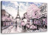 Schilderij Geliefden in Parijs, 2 maten, roze/grijs, Premium print