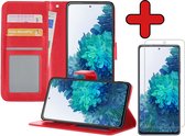 Samsung S20FE Hoesje Book Case Met Screenprotector - Samsung Galaxy S20FE Hoesje Wallet Case Portemonnee Hoes Cover - Rood