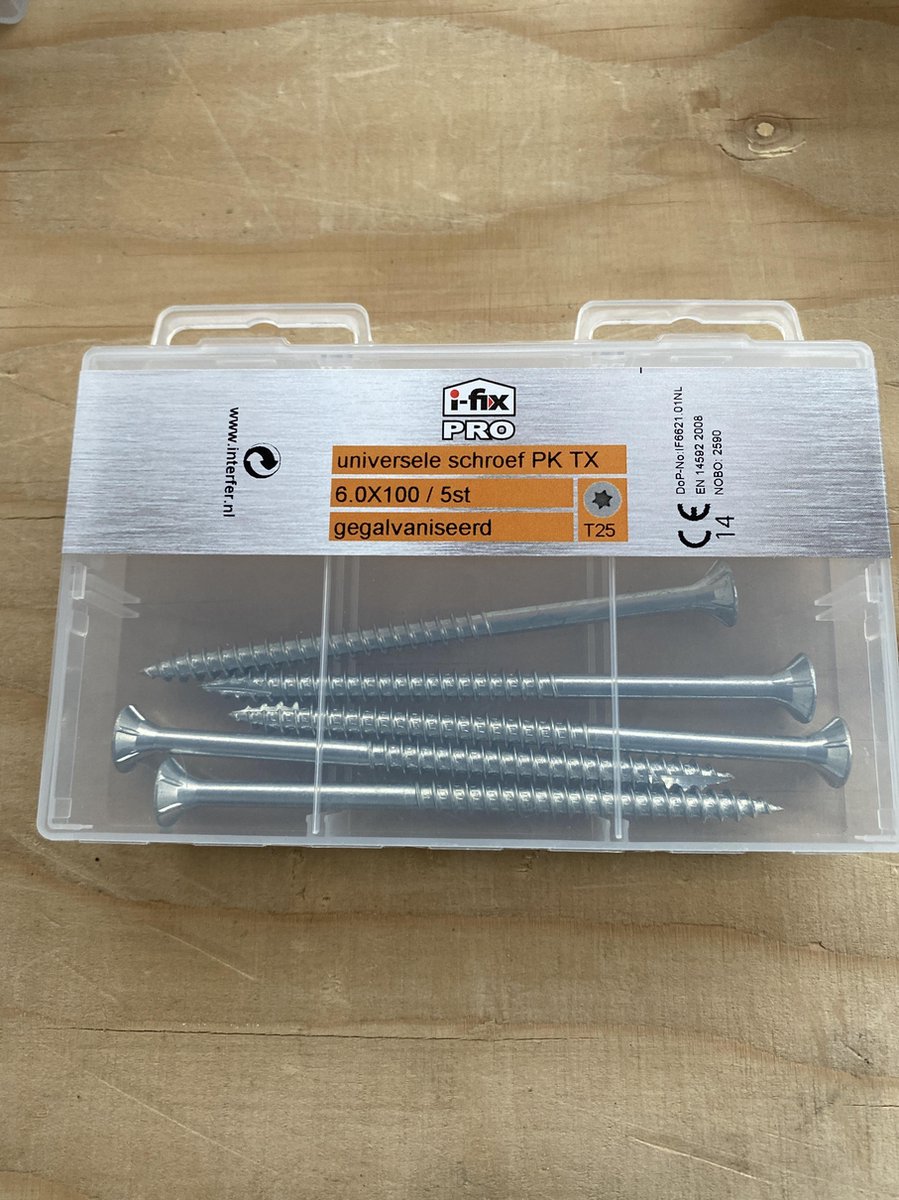 Hout Schroef. 6.0 x 100mm. Lang. Platkop-Torx-30. Verzinkt. 5 stuks universele spaanplaat schroeven. Ifix-pro.