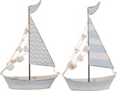 J-Line Zeilboot Met Schelpen Metaal Blauw/Wit Assortiment Van 2