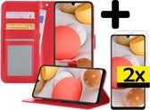 Hoesje Geschikt voor Samsung A42 Hoesje Book Case Hoes Wallet Cover Met 2x Screenprotector - Hoes Geschikt voor Samsung Galaxy A42 Hoesje Bookcase Hoes - Rood