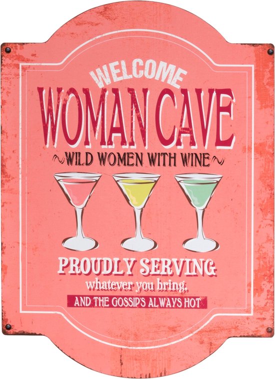 Decoratie Bord Woman Cave Metaal - Roze