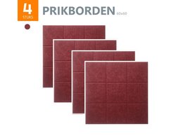 Prikbord 4 Tegels | Memobord | Wandbord | Magneetbord | Tekstbord | Prikborden | Wanddecoratie | Zelfklevend | Bordeaux