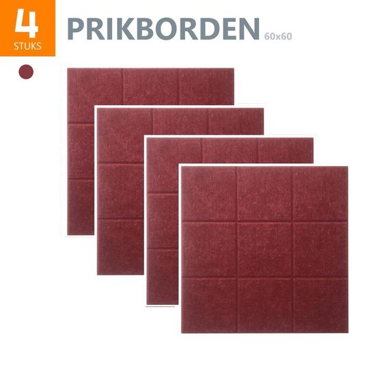 Prikbord 4 Tegels | Memobord | Wandbord | Magneetbord | Tekstbord | Prikborden | Wanddecoratie | Zelfklevend | Bordeaux