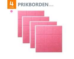 Prikbord 4 Tegels - Wandbord - Wanddecoratie - Zelfklevend - Roze