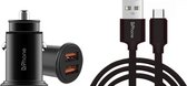 DrPhone Hybrid Pro - Autolader - 18W - 2x USB 3.0 - 1 Meter Kabel - USB-C - Zwart