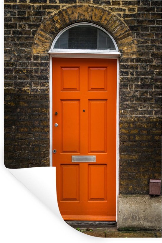 Muurstickers - Rode deur bij een stenen muur - 80x120 cm - | bol.com