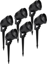 6x HOFTRONIC Lenzo cap - Tuinspot voor buiten - LED - Zwart - 3000K Warm wit - Waterdicht - Extra compacte lichtbundel - 10 Watt - 650 Lumen - 230V - Prikspot met grondspies - Richtbaar - Alu