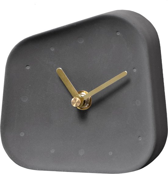 QUVIO en béton asymétrique avec aiguilles dorées / Horloge de bureau / Horloge / Klok de table - Gris foncé