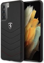 Ferrari Scuderia - Lederen backcover hoes - Samsung Galaxy S21 Plus - Quilted Zwart + Lunso Tempered Glass