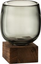 J-Line Vaas Op Voet Hoog Glas Hout Donker Bruin Grijs Small - Bloemenvaas 14 cm hoog