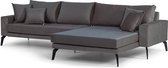 Vila bank, chaise longue 3 pers. rechts- en linksgericht met 4 kussens, velour donker grijs.
