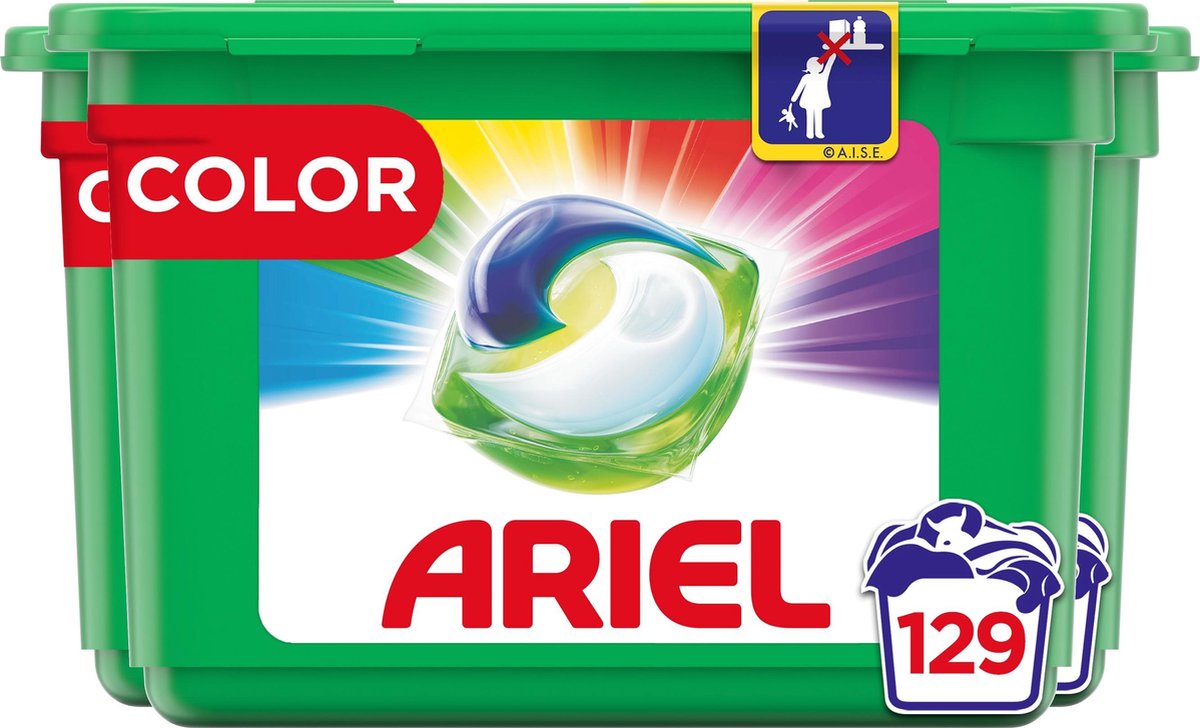 Ariel All in 1 Pods Kleur Wasmiddel - Kwartaalbox 3 x 43 Wasbeurten - Wasmiddelcapsules - Ariel