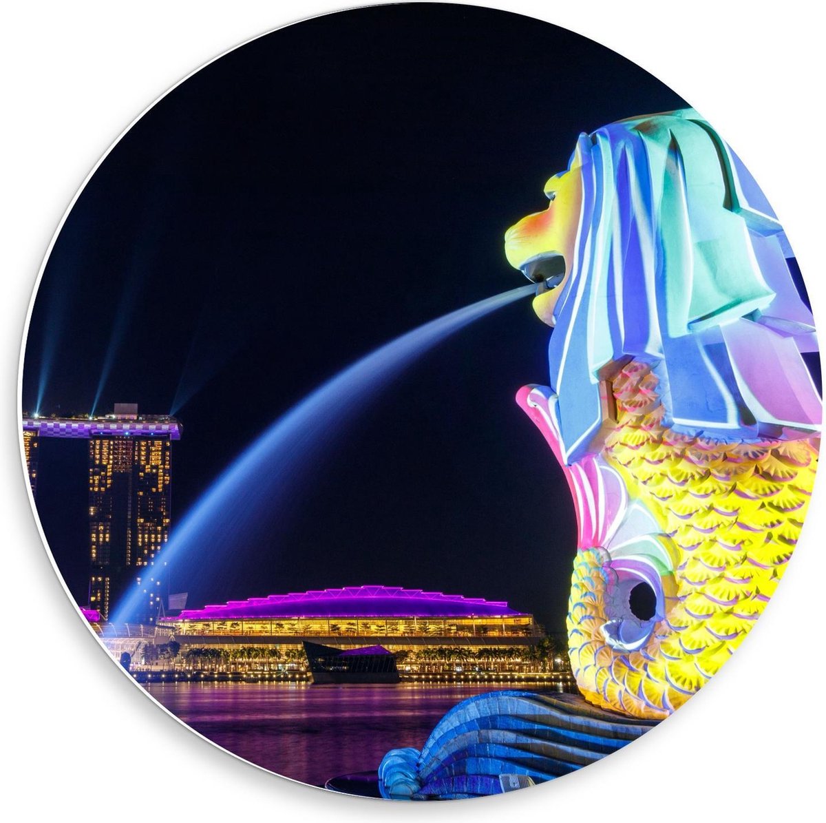 KuijsFotoprint - Schilderij - Fontein In Merlion Park. Singapore - Blauw, Geel En Paars -