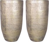 2x stuks bloemenvaas/vazen of hoge plantenpot van keramiek in het industrieel goud D22 en H40 cm - Binnen gebruik - Romeinse stijl