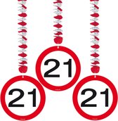 9x stuks rotorspiralen 21 jaar verkeersborden - Verjaardag feestartikelen/versiering