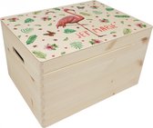Memorybox Flamingo met naam - Houten herinneringskist 30 x 40 x 23 cm - met handvaten - hoogwaardige kleurenprint in het hout - handgeschilderd design door Mies