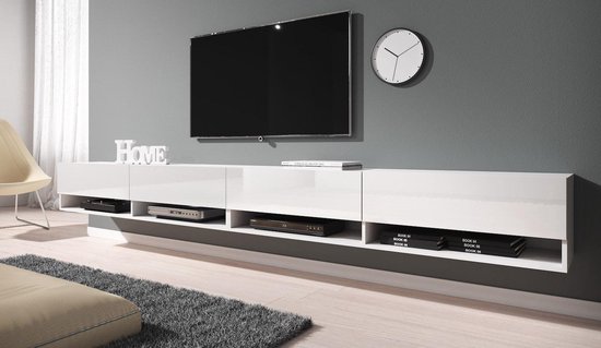 Meubella - Meuble TV Asino - Blanc - 280 cm (2x 140) | bol