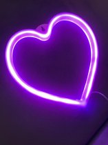 Neon Tales Wandlamp - Neon Hart Lamp - Roze licht - Werkt op batterijen of USB plug
