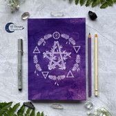 Pentagram Elementen Magie notitieboek A5 hardcover paars | Heks journal | Pagan Boek | Spreukenboek | Blanco A5 Schrift Hardcover | Magisch Dagboek Paars