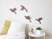 HOUTEN WANDDECORATIE / WOODEN WALL DECORATION - GEOMETRISCHE MUURDECORATIE / GEOMETRIC WALL ART - VOGELS / BIRDS (x4) - 36 x 30cm (per vogel/bird) - DONKER HOUT / DARK WOOD - ORIGA