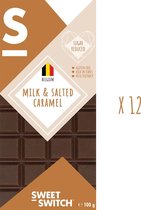 SWEET-SWITCH® - Belgische Melkchocolade met Gezouten Karamel - Chocola - Suikerarm - Glutenvrij - KETO - 12 x 100 g