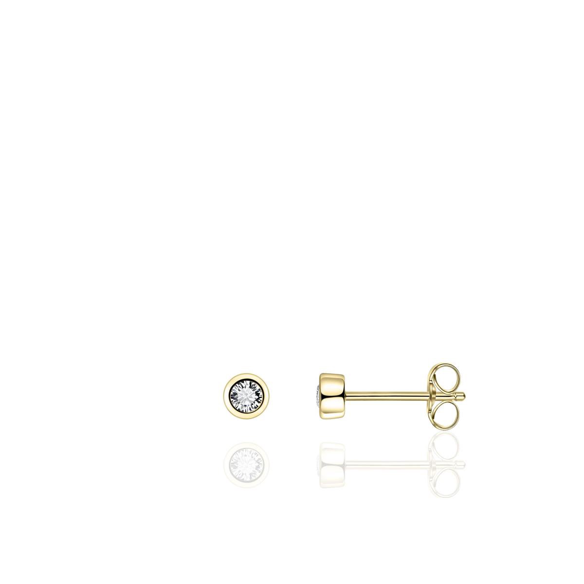 Jewels Inc. - Oorbellen - Oorstekers Solitaire gezet met Zirkonia in Gladzetting - 4mmØ - Geelgoud Verguld Zilver 925