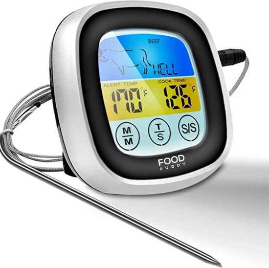 Foodbuddy® mini + vleesthermometer – inclusief e-book – bbq thermometer – kernthermometer – oventhermometer kamado barbecue bbq accesoires – suikerthermometer kookwekker digitaal