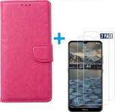 Nokia 2.4 - Bookcase Roze - portemonee hoesje met 2 stuks Glas Screen protector