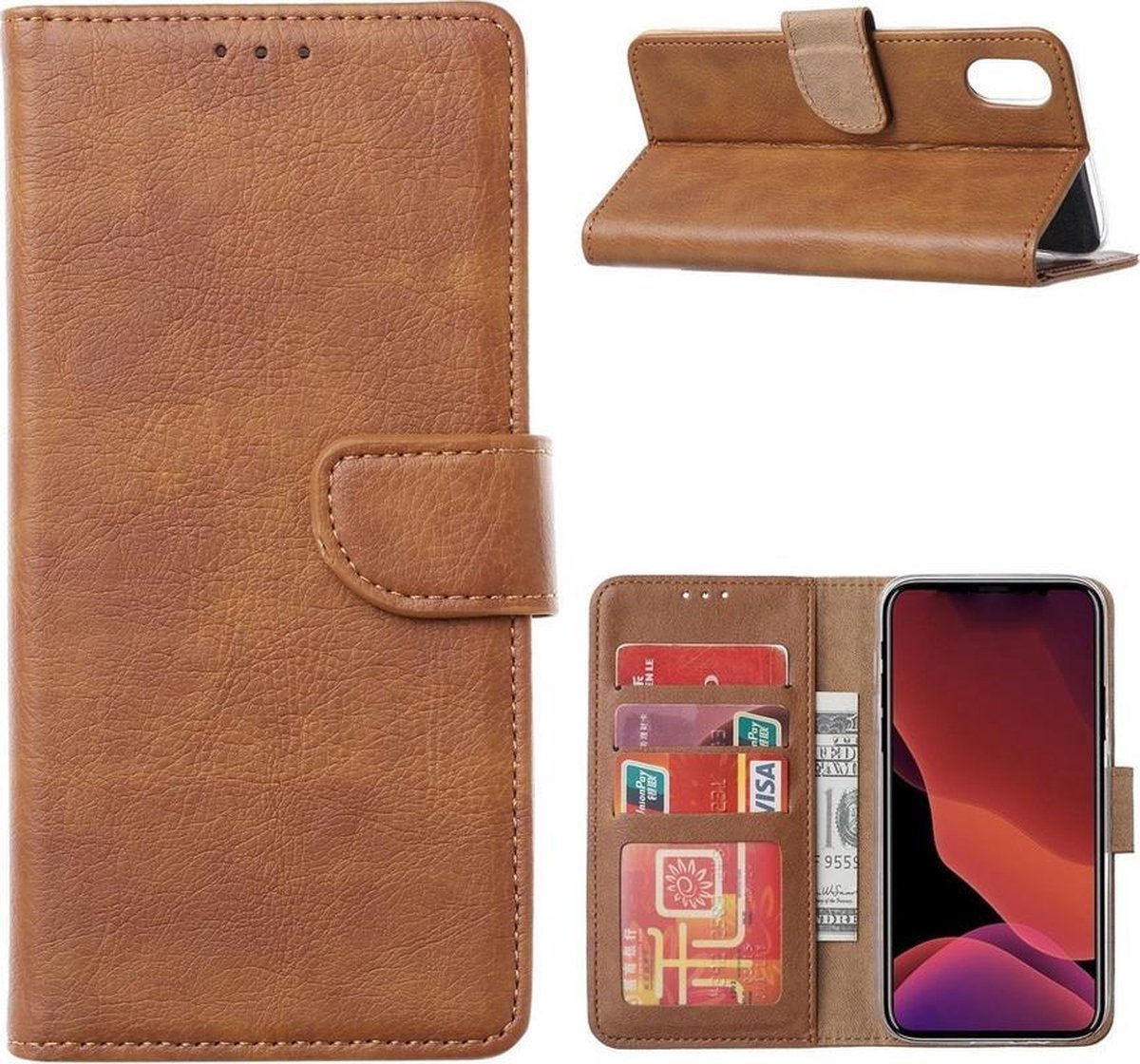 Bookcase Geschikt voor: Huawei P Smart 2021 - Lichtbruin - portemonnee hoesje