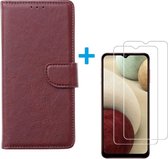 Oppo A12 / A12S - Bookcase Bordeaux - portemonee hoesje met 2 stuks Glas Screen protector